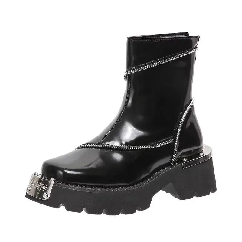 Bottes noires à plateforme pour femmes – Bottes gothiques Martin à semelle épaisse antidérapante et bout rond (EU 34–46)