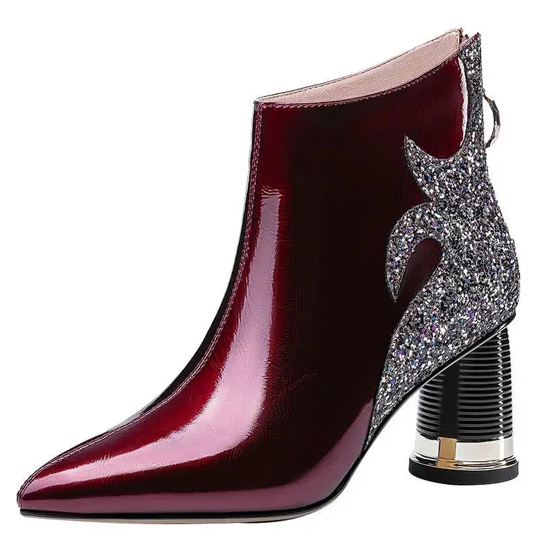 Bottines rouges de luxe pour femmes – Bottines à talons hauts et bout pointu pour les fêtes, les mariages et la mode hivernale (Pointures 33 à 49)