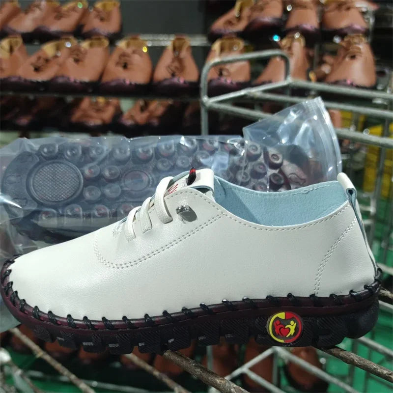 Mocassins en cuir PU pour femmes – Chaussures décontractées confortables cousues à la main pour un usage quotidien (pointures 35 à 43)